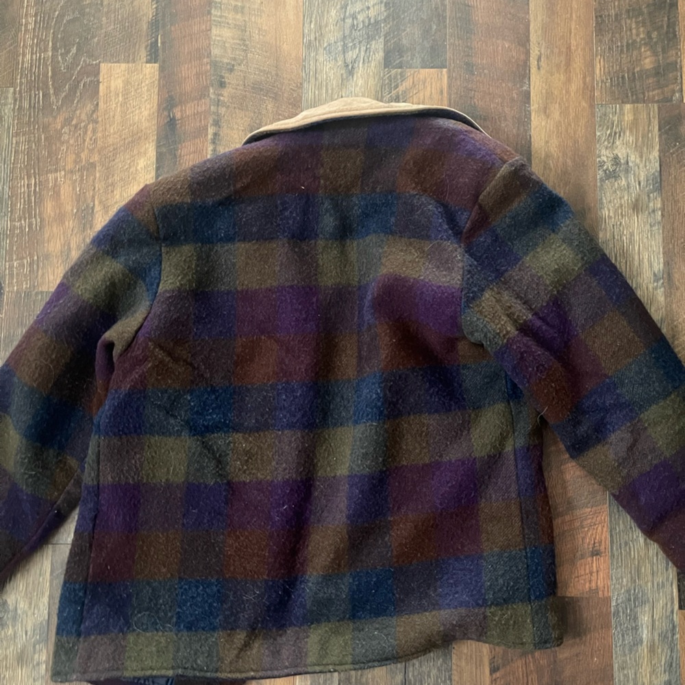 Vintage Plaid Wool Barn Jacket with Leather Accents - Picture 2 of 7